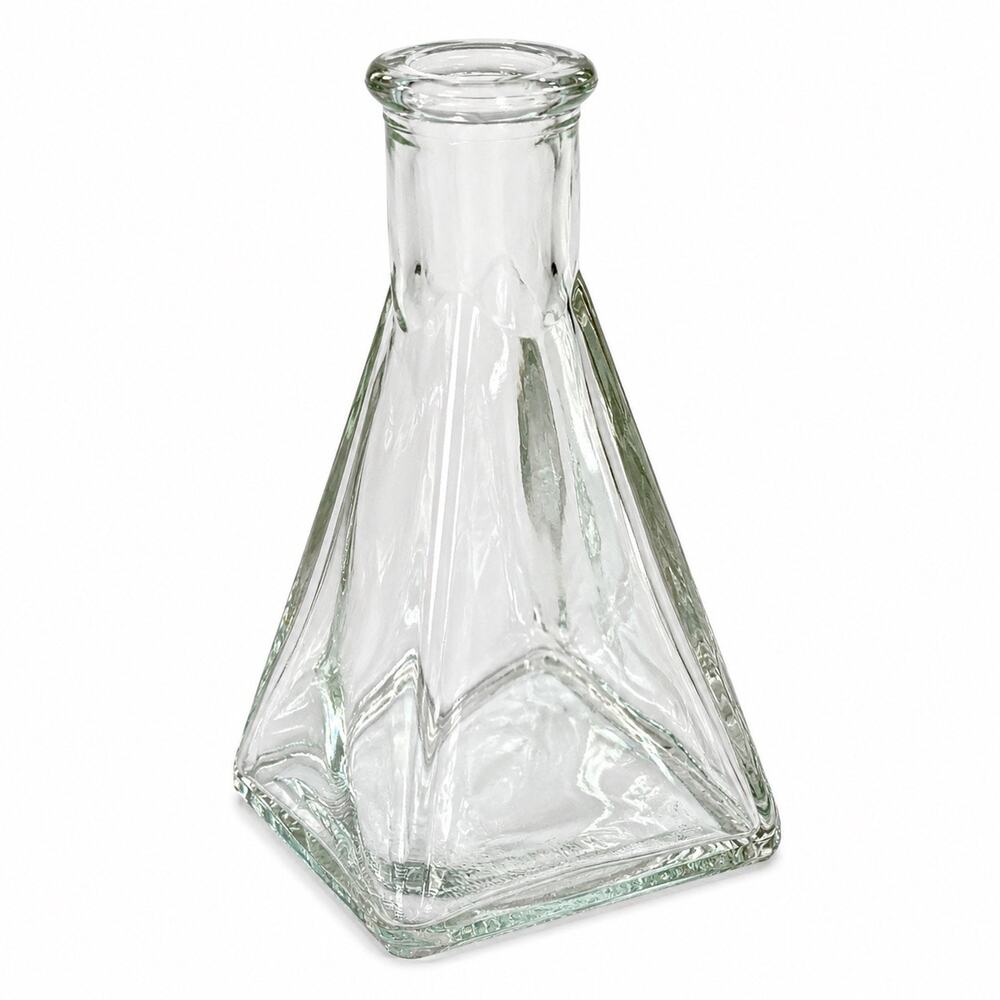 Vintage Clear Glass Bud Vase Square Pyramid Base Mid Century Modern 5 Inch Tall